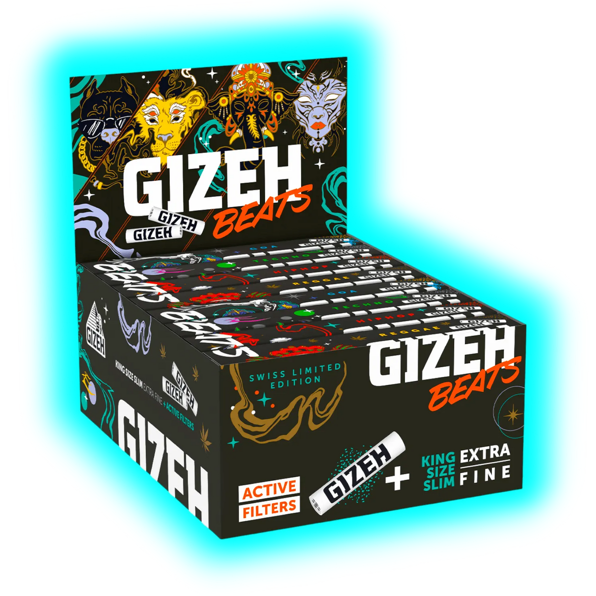 GIZEH Beats Swiss EDT Kingsize Slim Papers + Active Tips Display 16pcs