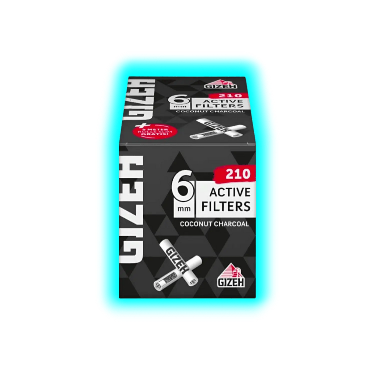 GIZEH Black Active Filter 6mm Box (210 Stk.) + Free Rolls 5m