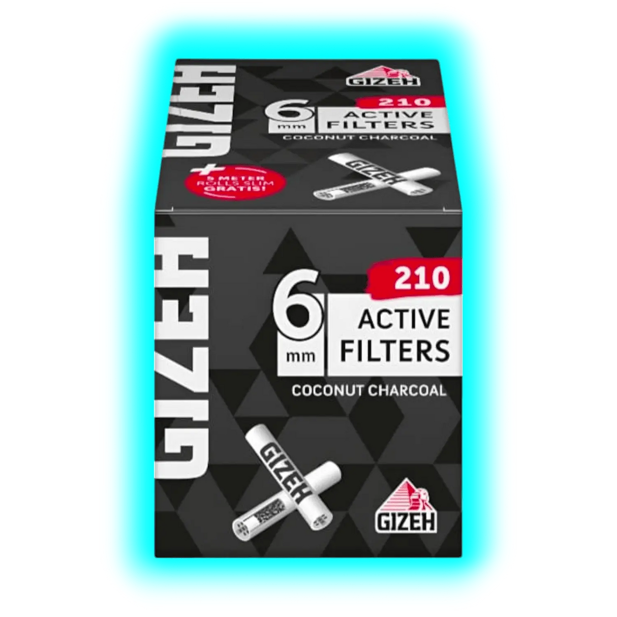 GIZEH Black Active Filter 6mm Box (210 Stk.) + Free Rolls 5m
