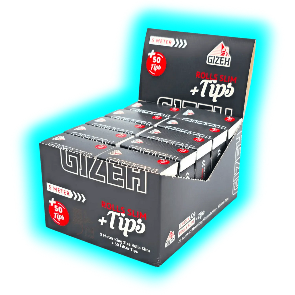GIZEH Black Rolls Slim 5m + Tips Display 20pcs