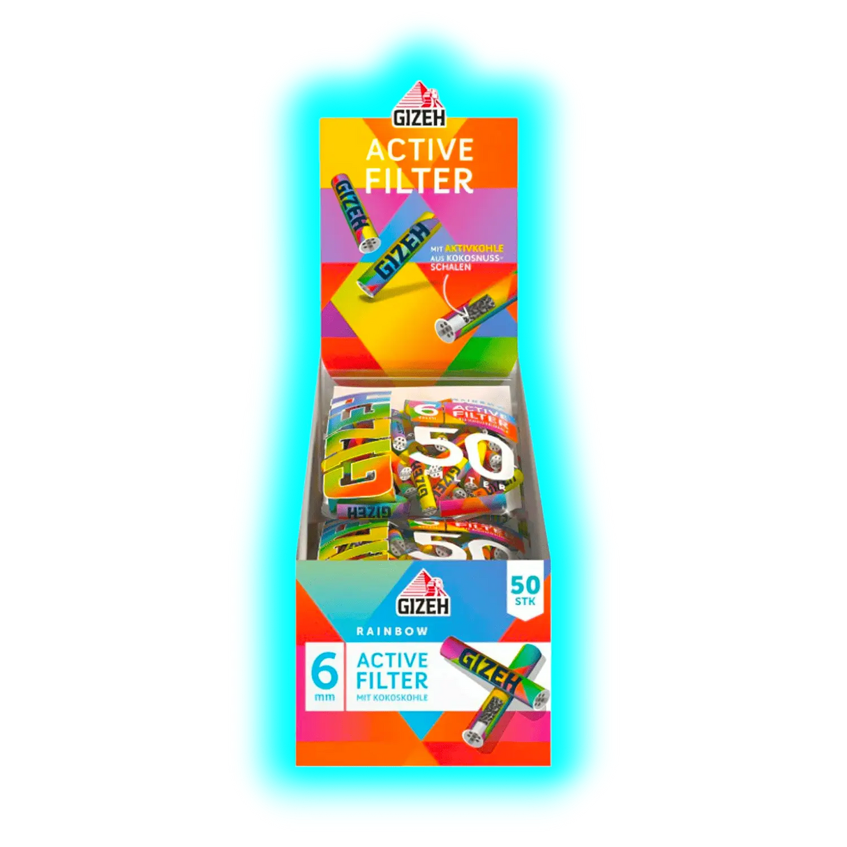 GIZEH Rainbow Active Filter 6mm Display 10 x 50pcs