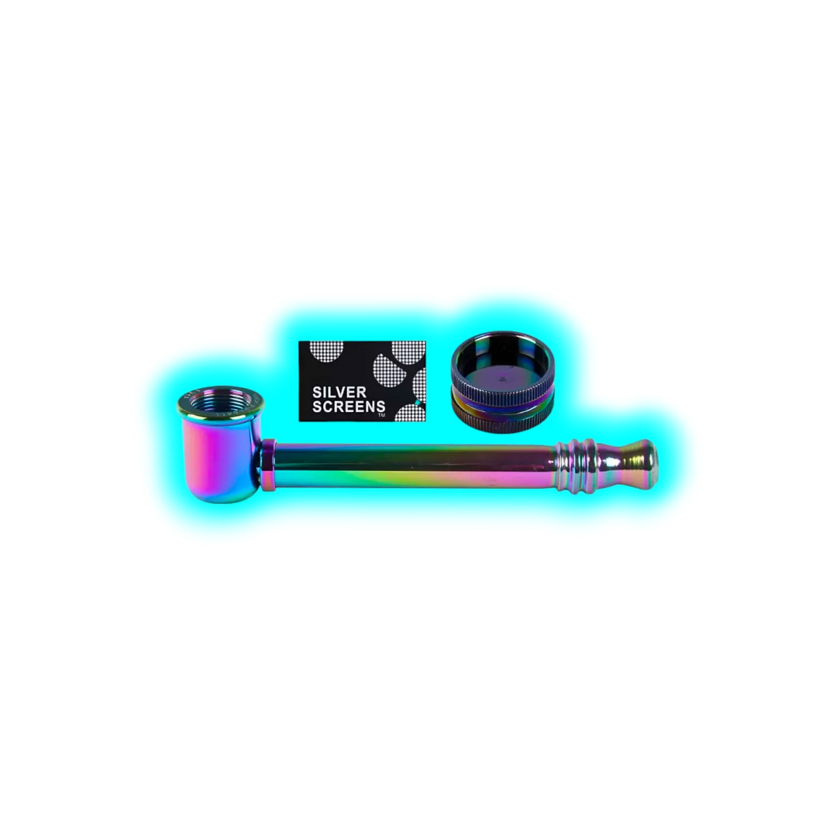 Glass Weed Pipe Rainbow + Grinder and 5 Screens