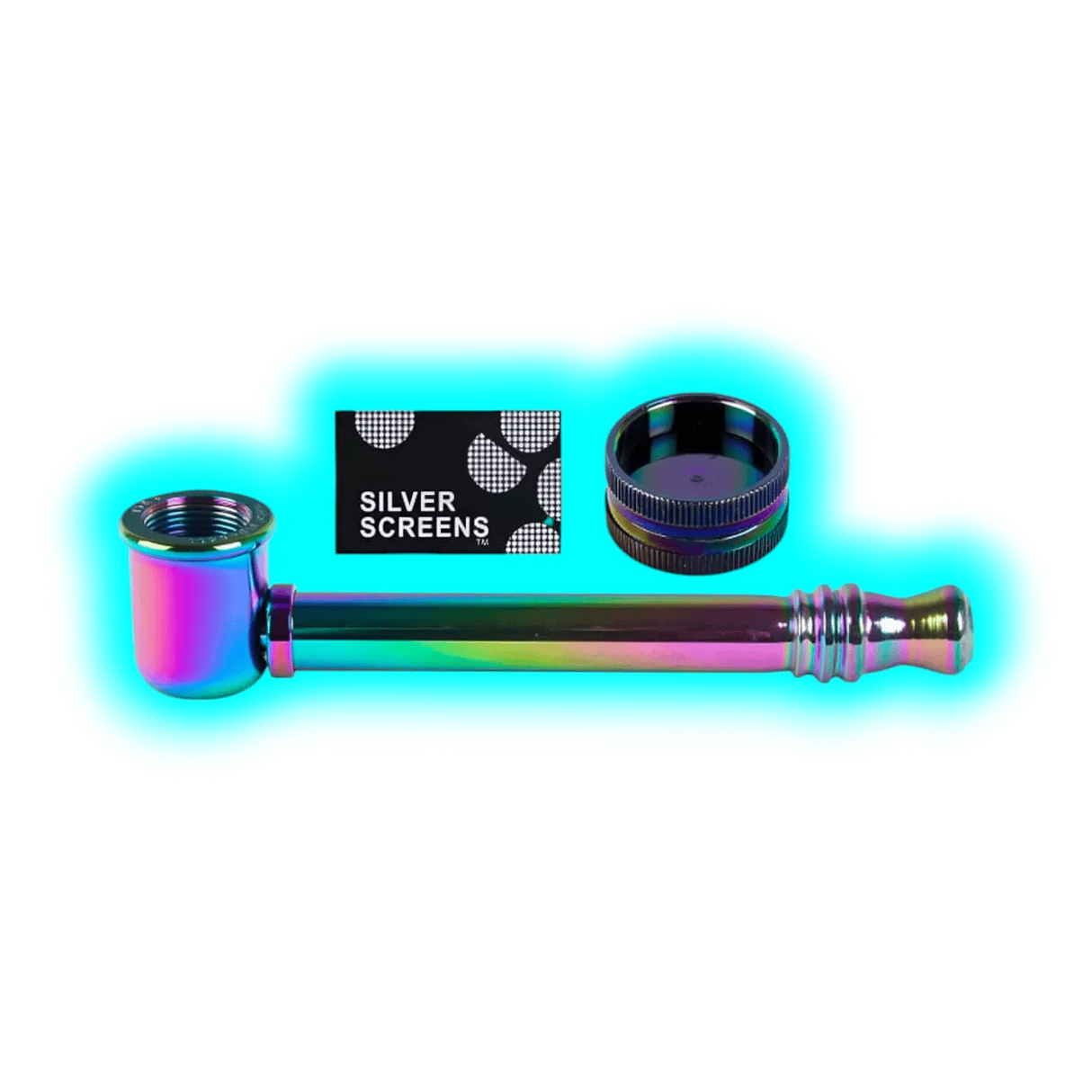 Glass Weed Pipe Rainbow + Grinder and 5 Screens