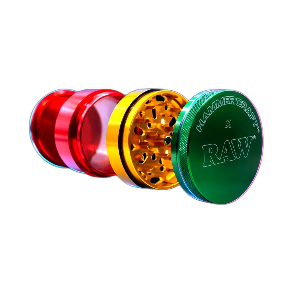 HAMMERCRAFT X RAW Aluminium Grinder L Rasta 4parts 63mm von hinten fotografiert (Rückansicht)