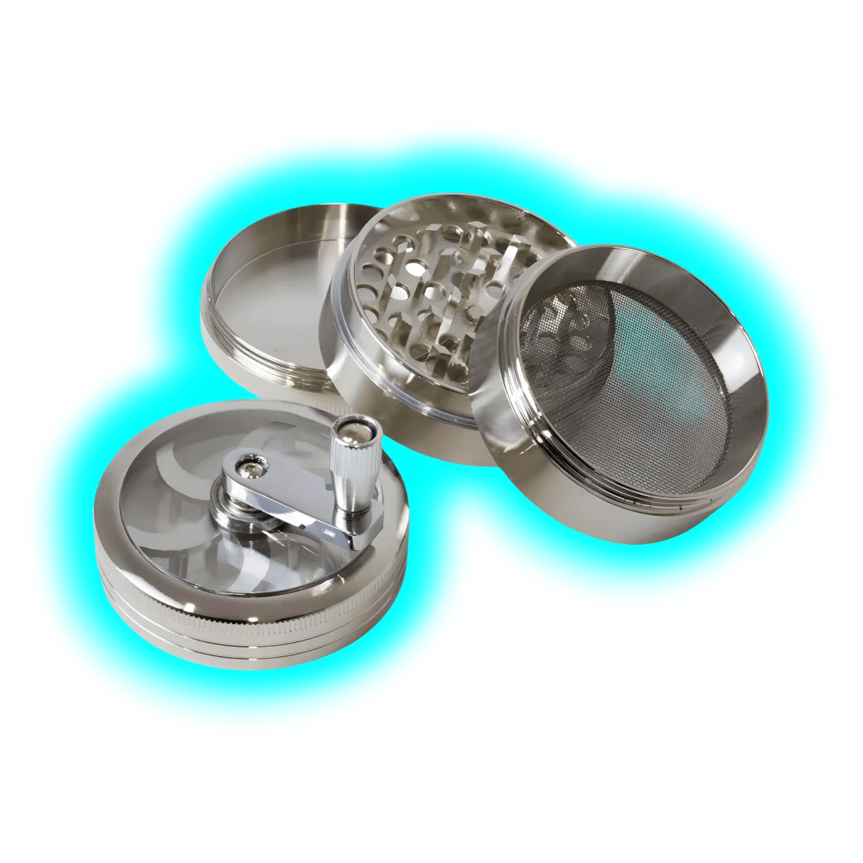 HAMMERCRAFT X RAW Aluminium Topwinding Grinder L Silver 4parts 63mm