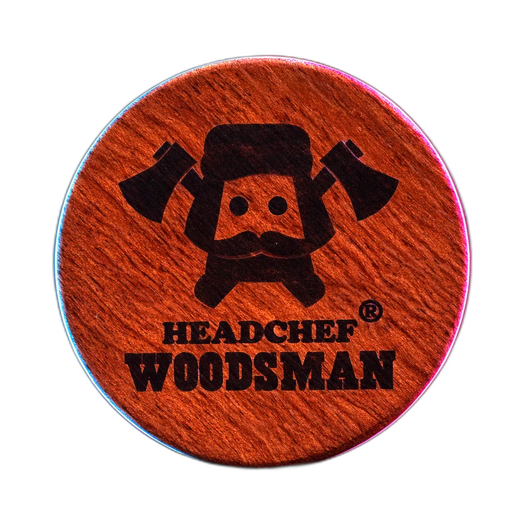 Headchef Woodsman Grinder Gold 62mm von hinten fotografiert (Rückansicht)