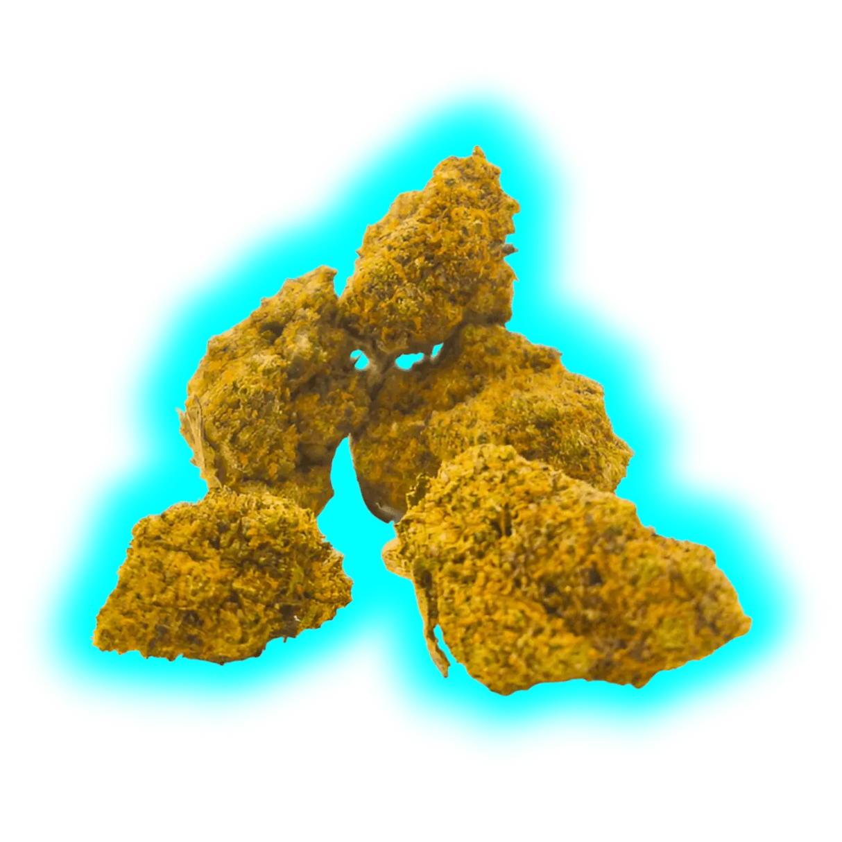 Darstellung von Cannabisblüten in einem blauen Kreis, mit Fokus auf CBD.