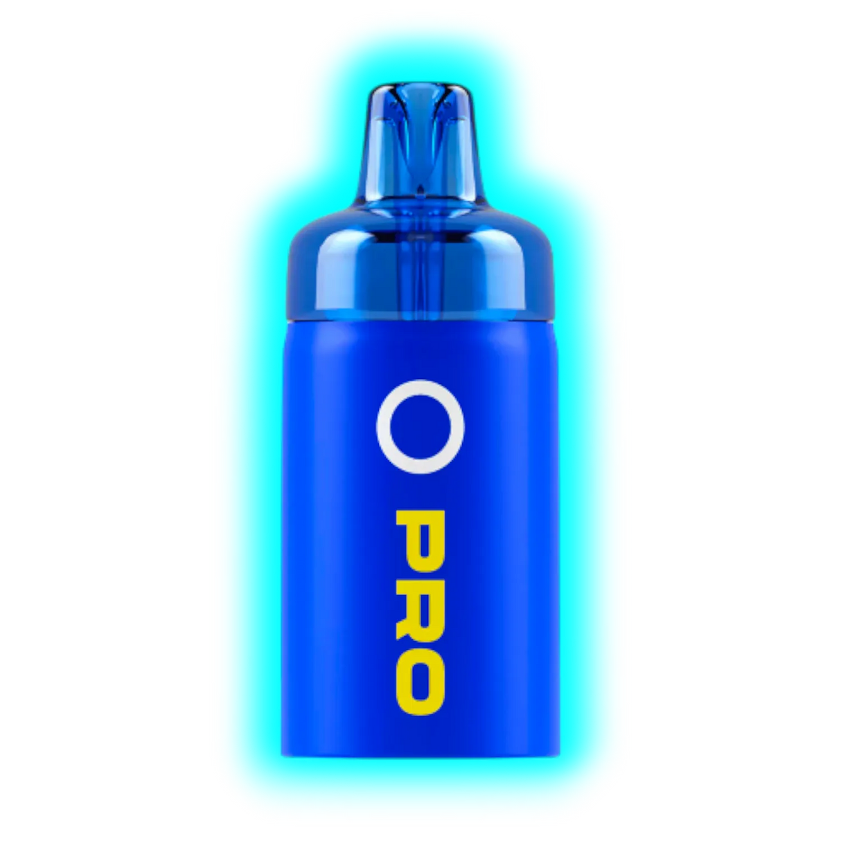 Blauer Vape-Pod mit der Aufschrift 'O PRO' in gelber Schrift