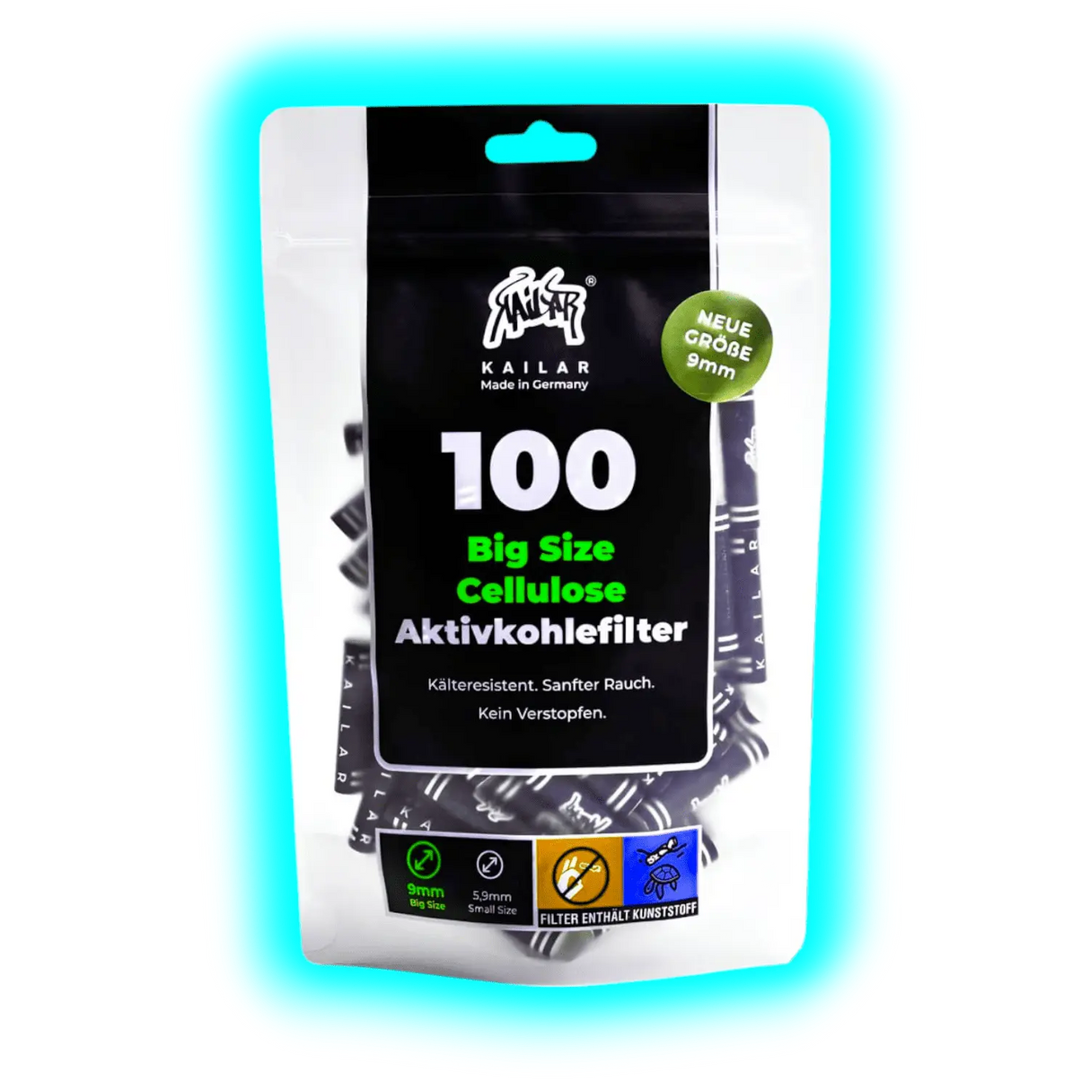 Kailar Aktivkohlefilter 9mm Black White 100pcs