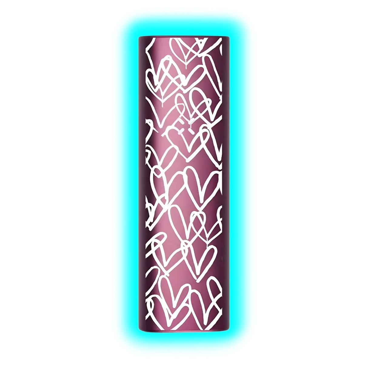 Gemini hat gesagt
Zylindrische Duftkerze in dunklem Violett mit weißem abstrakten Herzmuster