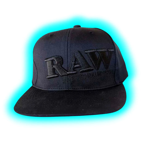 RAW Flat Bill Snap Back Hat Black with Wooden Poker & Stash Pocket