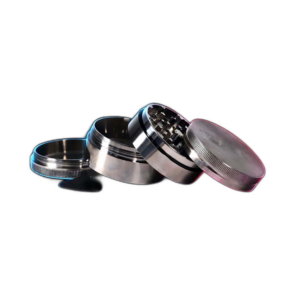 RAW Stainless Steel Grinder with Magnet and Sifter 4parts 60mm in der Frontansicht