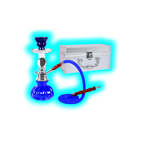Shisha "Pan" Blau 26cm 1 Anschl. + Alukoffer