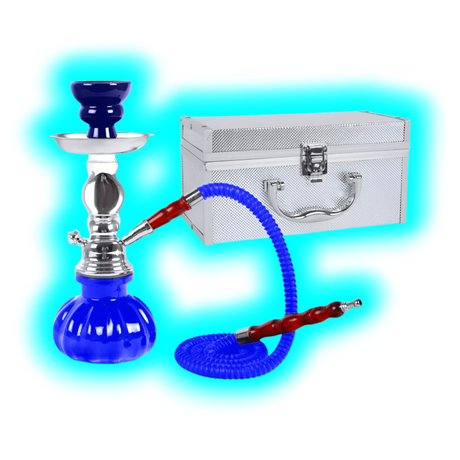Shisha "Pan" Blau 26cm 1 Anschl. + Alukoffer