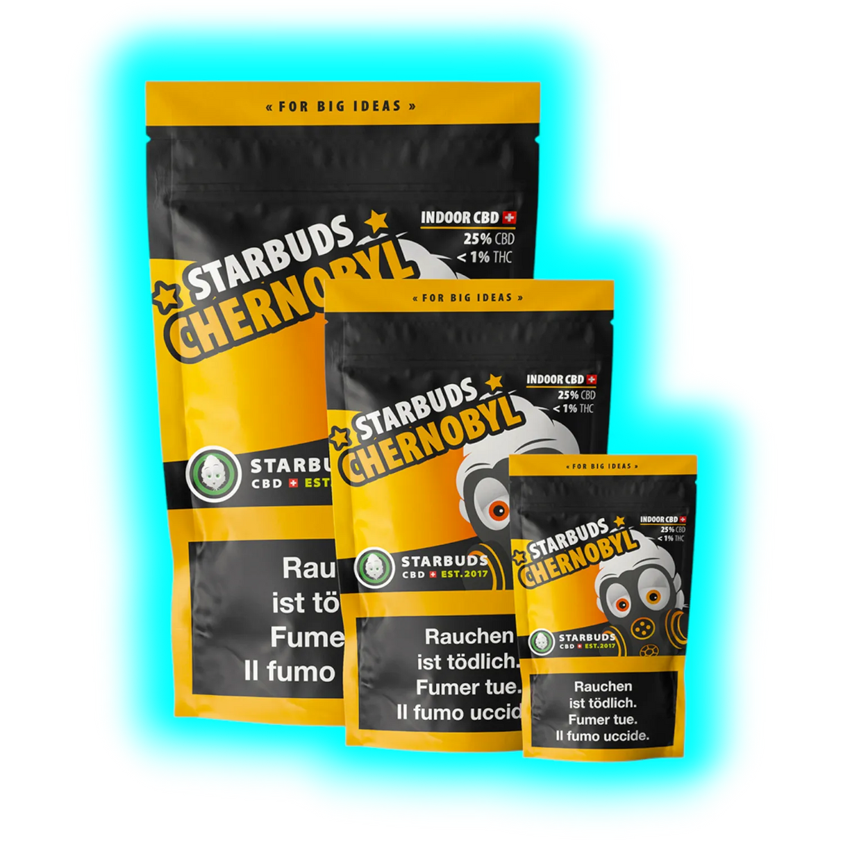 Starbuds Chernobyl 20g Indoor Ersatzprodukt Rückseite mit 22% CBD-Gehalt und Laborwerten Detailaufnahme