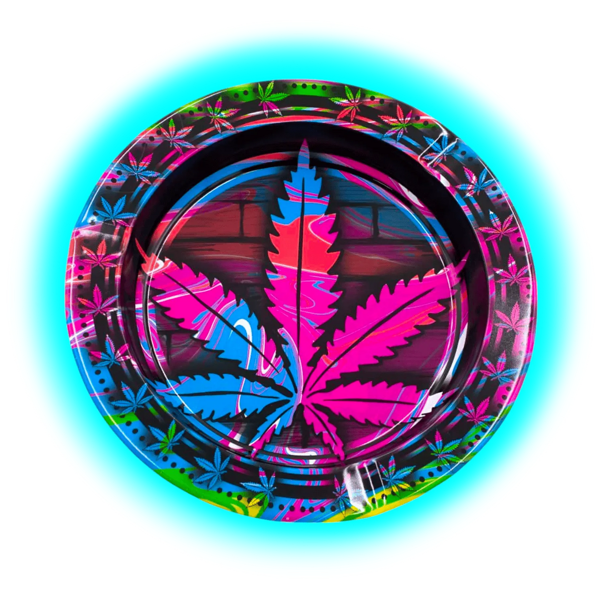 V Syndicate Metal Tin Ashtray - Colourful Leaf