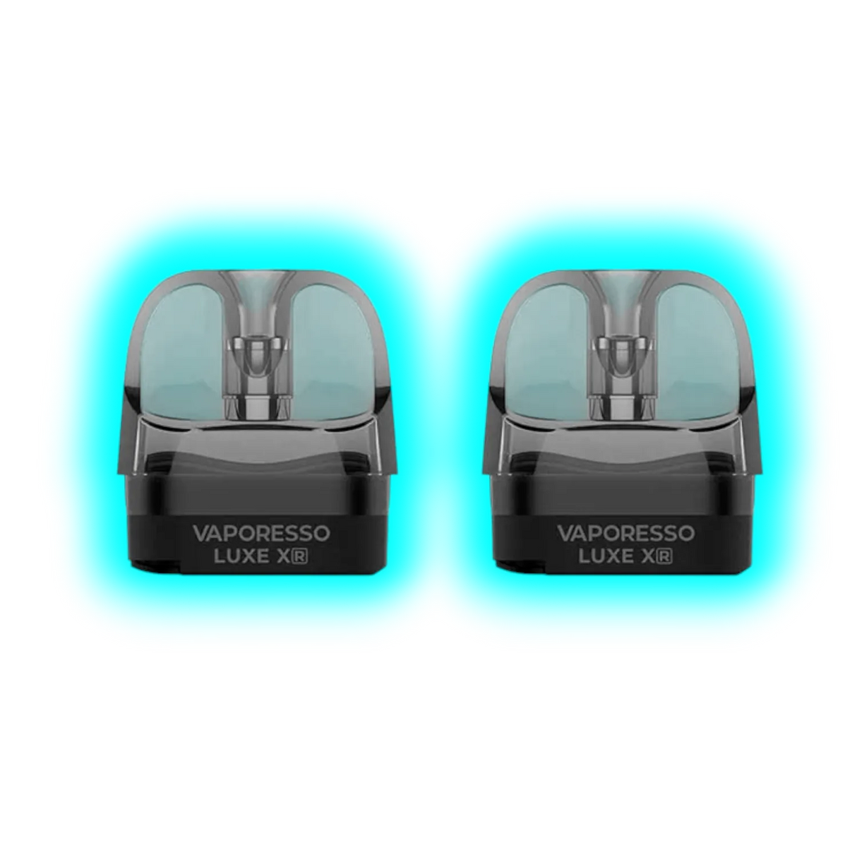 Zwei transparente, rechteckige Vape-Pods mit abgerundeten Kanten und der Aufschrift 'VAPORESSO LUXE X®'