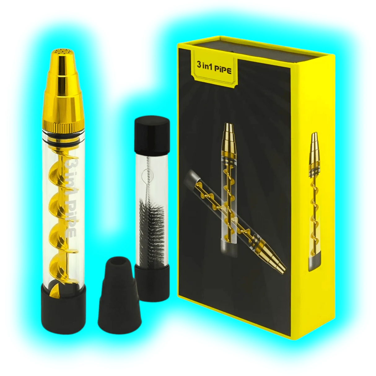 3 in 1 Glass Twist Pipe Black