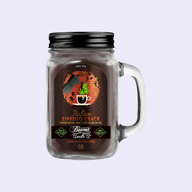"Beamer Candles Co Italian Espresso Crack Duftkerze – Kaffee, Kakao und Vanille für den Duft eines italienischen Cafés. Soja-Wachs für saubere Verbrennung und bis zu 60 Stunden Brenndauer. Ideal für Kaffee-Liebhaber."