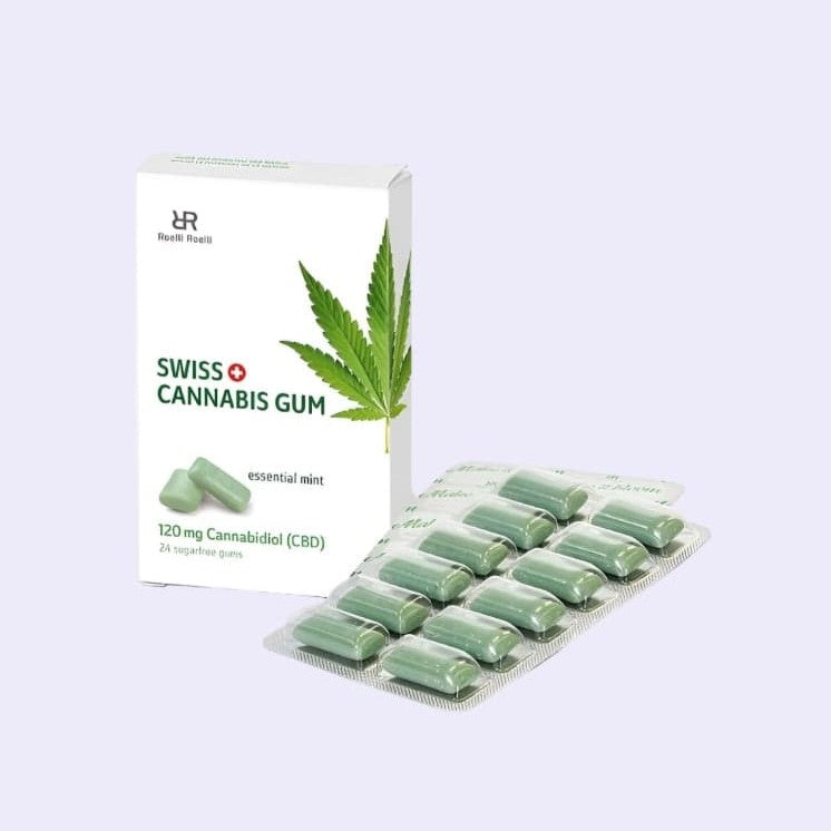 Diese Bild zeigt den Swiss Cannabis Gum 120mg CBD von der Firma Roelli