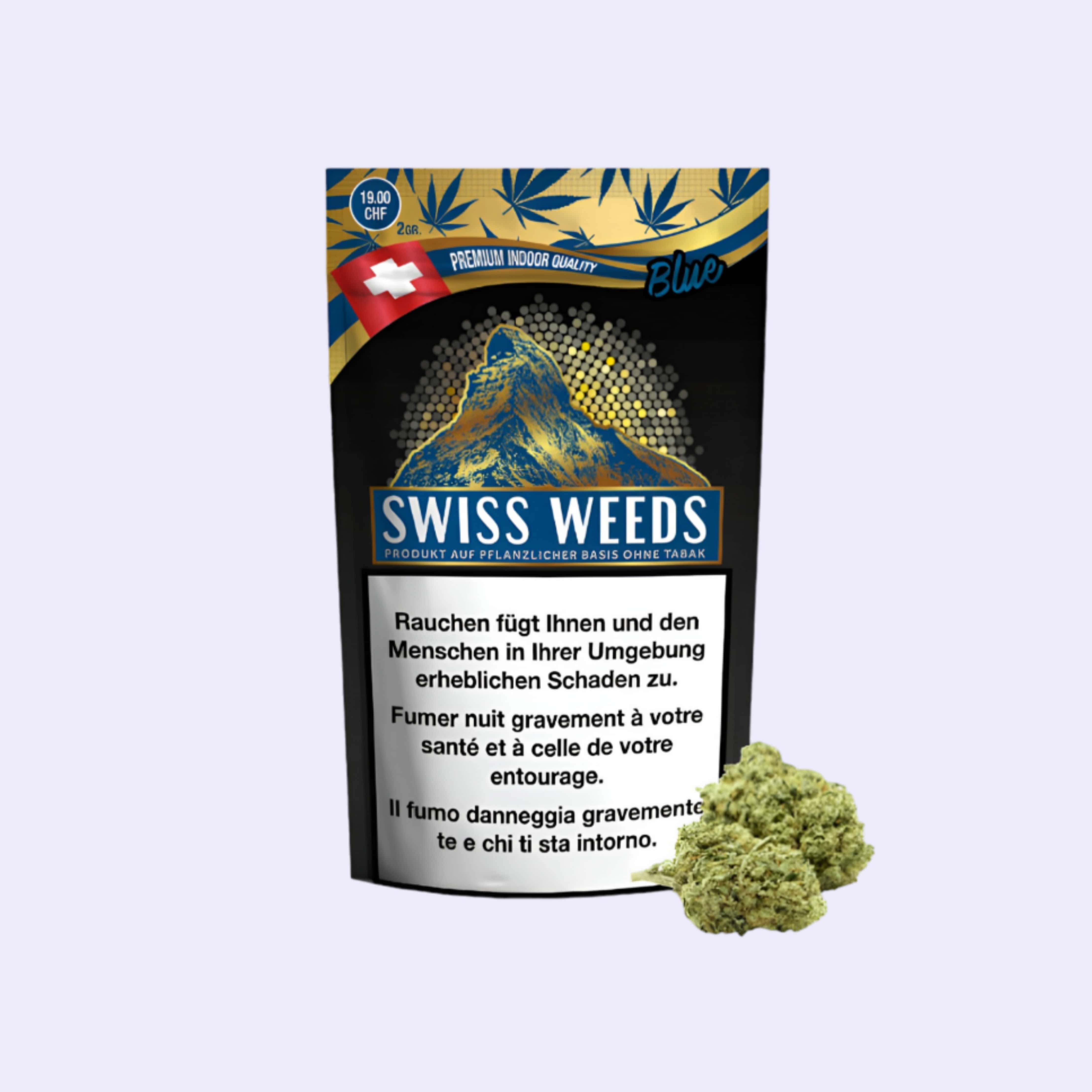 Dieses Bild zeigt die Indoor CBD Blüten Swiss Weeds Blue von der Firma Pure Europe