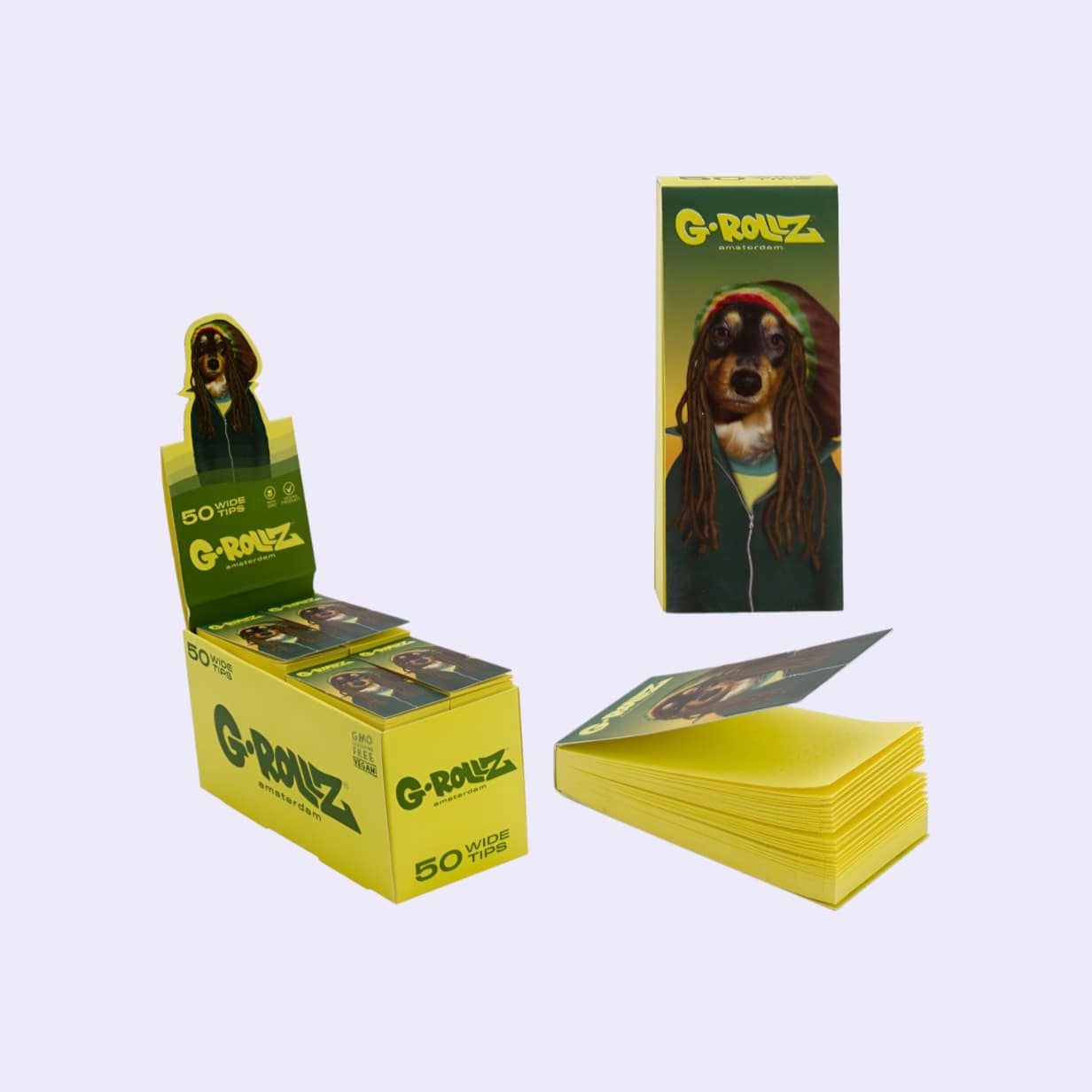 Dieses Bild zeigt die G-Rollz Pets Rock Reggae Yellow Filter Tips Display