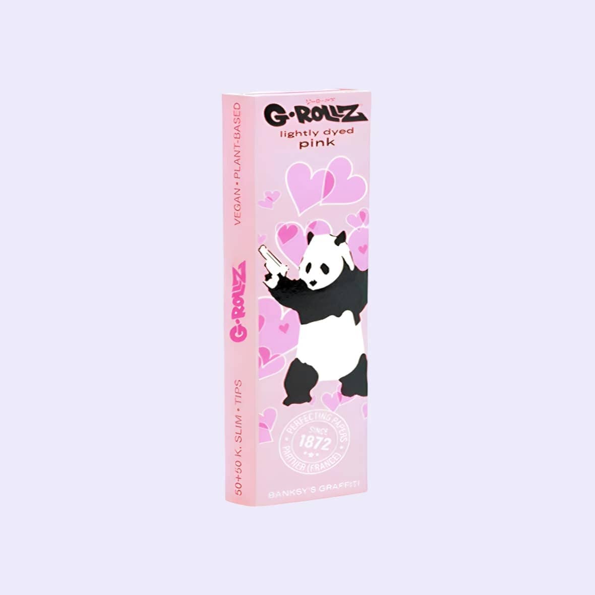 Dieses Bild zeigt die G-Rollz Banksy Panda Gunnin Lightly Dyed Pink 1 1/4 Papers + Tips 