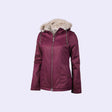 "Hemp Hoodlamb Classic Burgundy Lady L Jacke für Damen mit Kunstfell-Innenfutter, Tunnelzug-Kapuze und Hanf-Baumwoll-Material für kaltes Wetter."