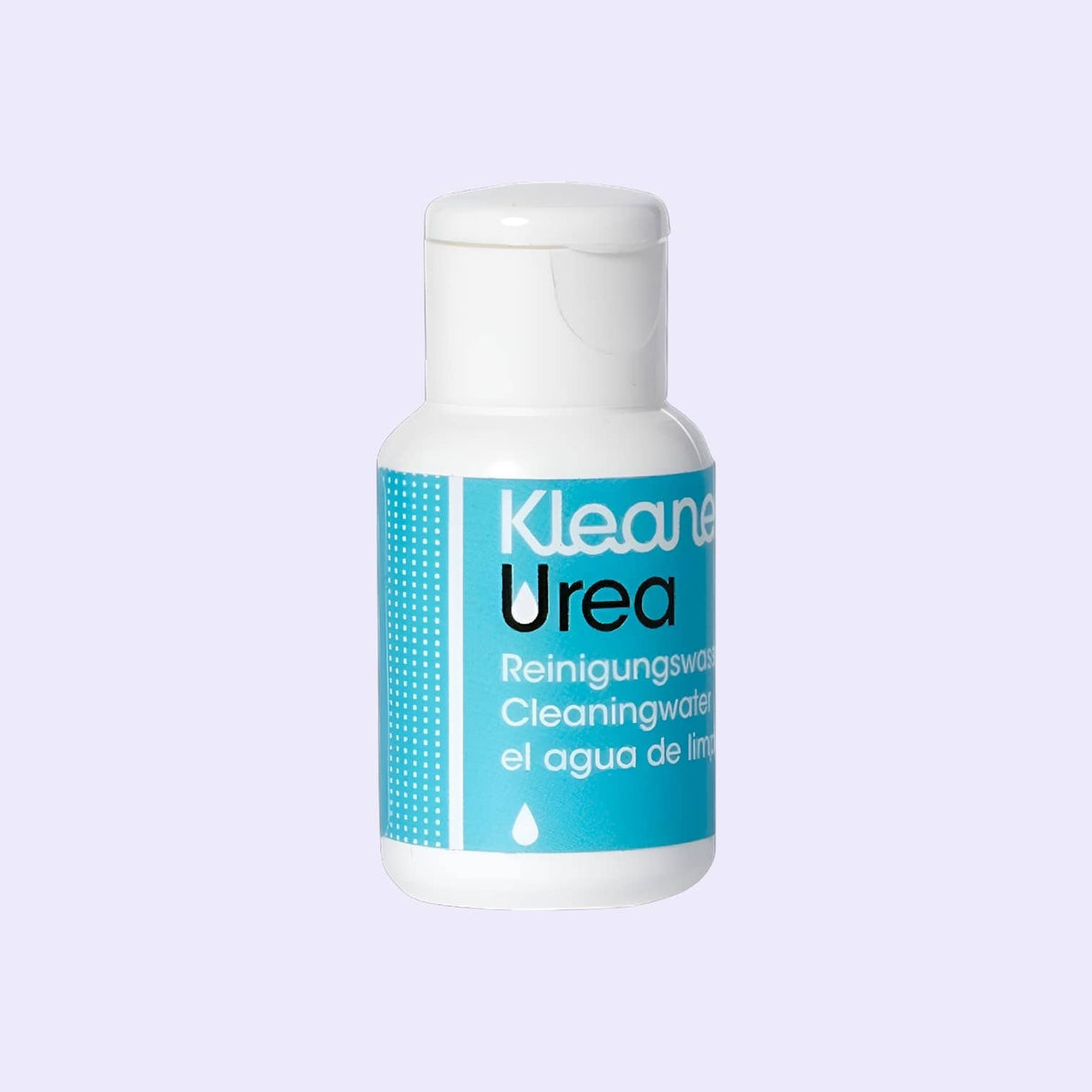 Das Bild zeigt eine Flasche Kleaner Urea Reinigungswasser mit einem Inhalt von 30 ml. Diese Flüssigkeit wird verwendet, um Urinproben zu reinigen oder zu simulieren, und wird häufig in Situationen verwendet, bei denen synthetischer Urin benötigt wird. Die Flasche ist mit einem praktischen Verschluss versehen, der eine einfache Anwendung ermöglicht.