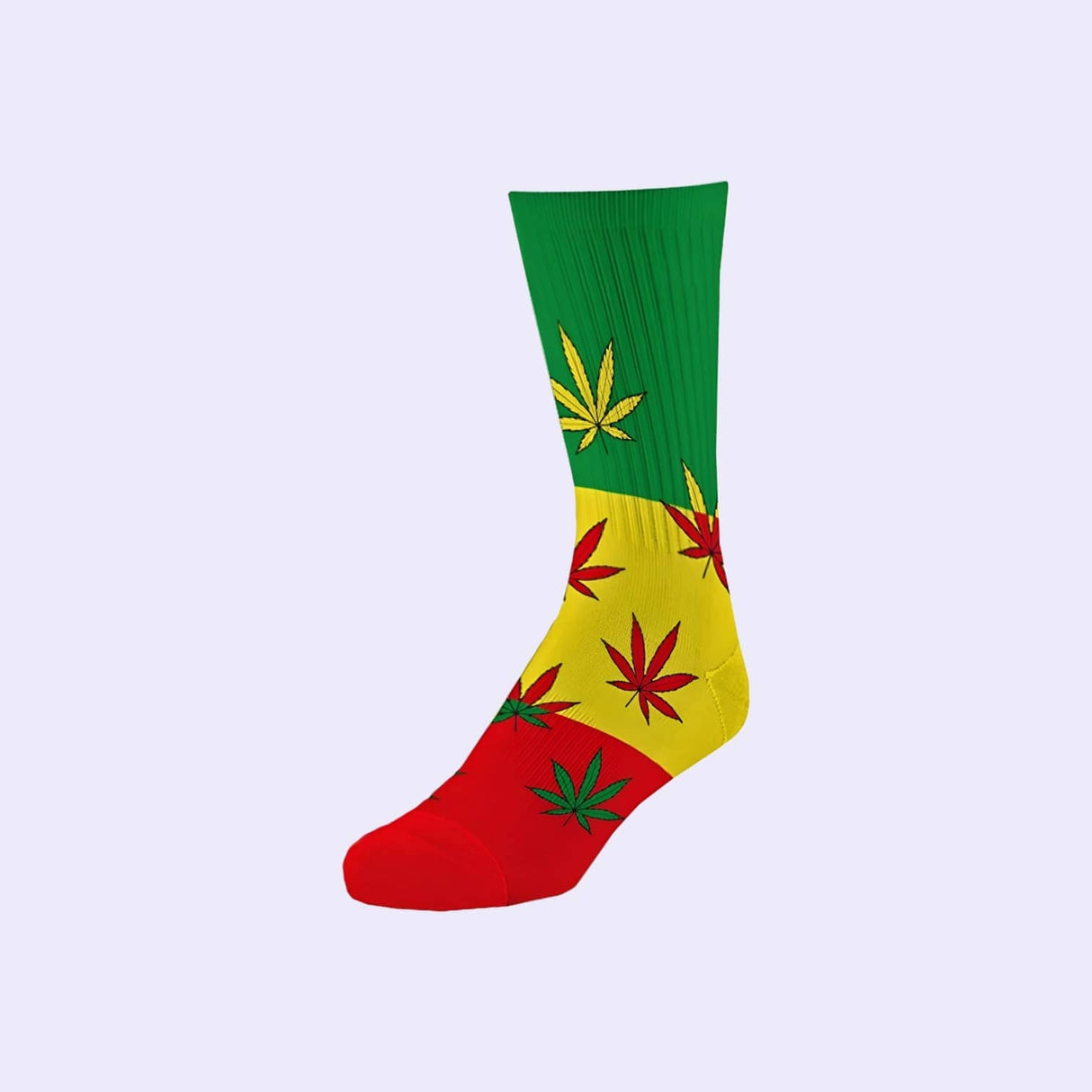 "Long Socks 40-45 Rasta Colour Leaves, bequeme, stylische Socken mit Rasta-Farben und Blätter-Design für trendige Outfits."