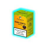Gelbe Verpackung mit grünem Deckel der Marke Alplant mit der Aufschrift 'Mango Amnesia Greenhouse' und Warnhinweis in Deutsch, Französisch und Italienisch