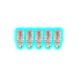 Fünf zylindrische Aspire BVC Clearomizer-Ersatzcoils mit sichtbaren Luftlöchern und Schriftzug