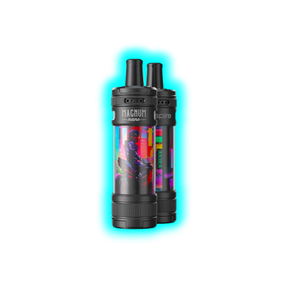 Zwei schwarze Aspire Magnum Nano E-Zigaretten mit farbigen, grafischen Motiven und Schriftzügen