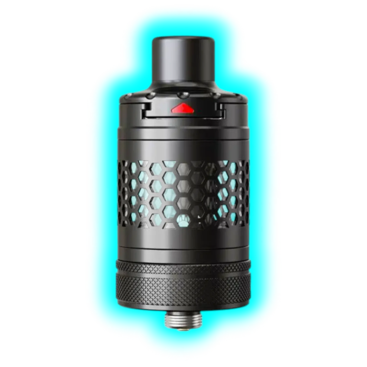Schwarzer Aspire Nautilus 3 SR Verdampfer mit sechseckigem Luftlochmuster und geriffeltem unteren Ring