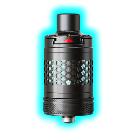 Schwarzer Aspire Nautilus 3 SR Verdampfer mit sechseckigem Luftlochmuster und geriffeltem unteren Ring