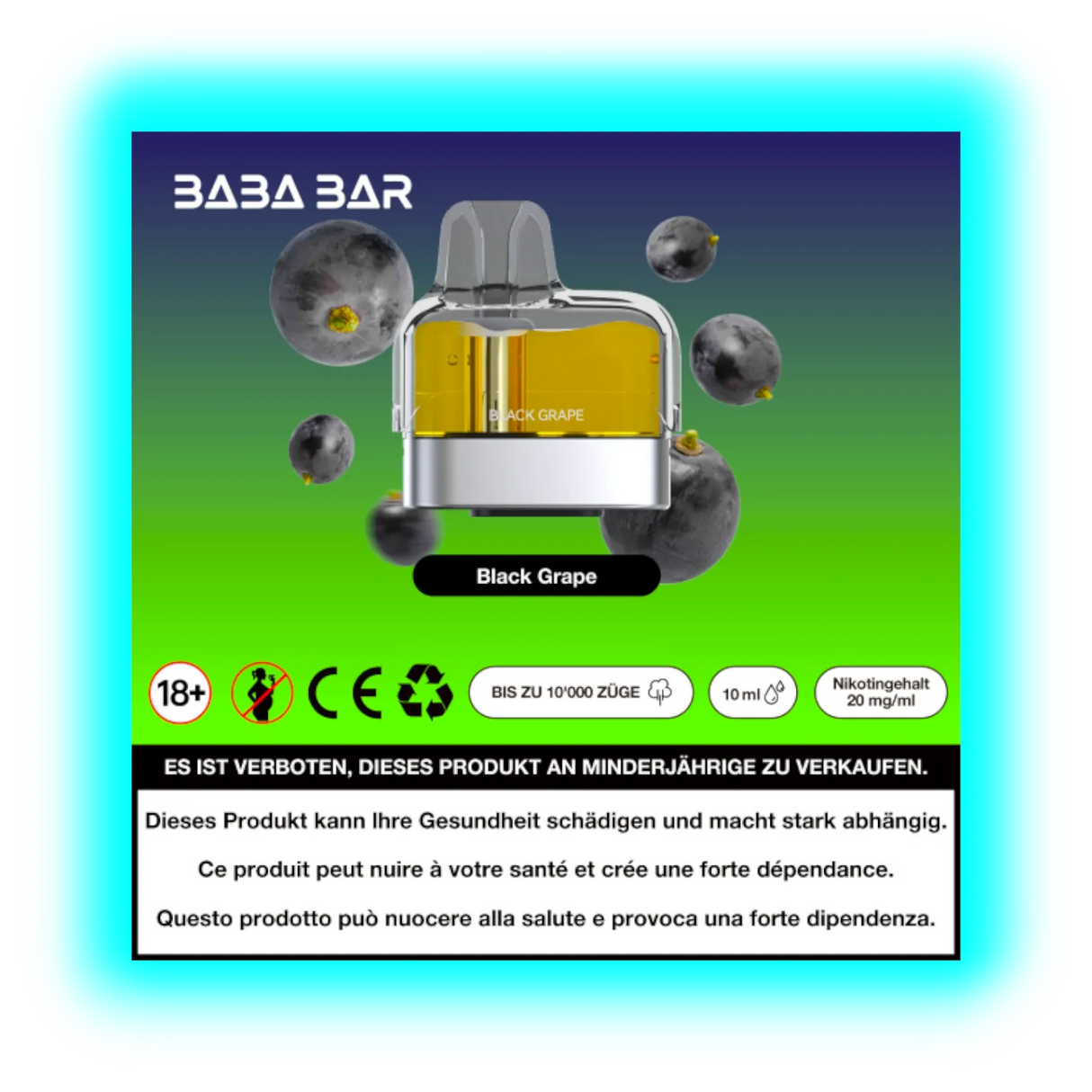 Baba Bar Pod Black Grape 10ml 20mg/ml