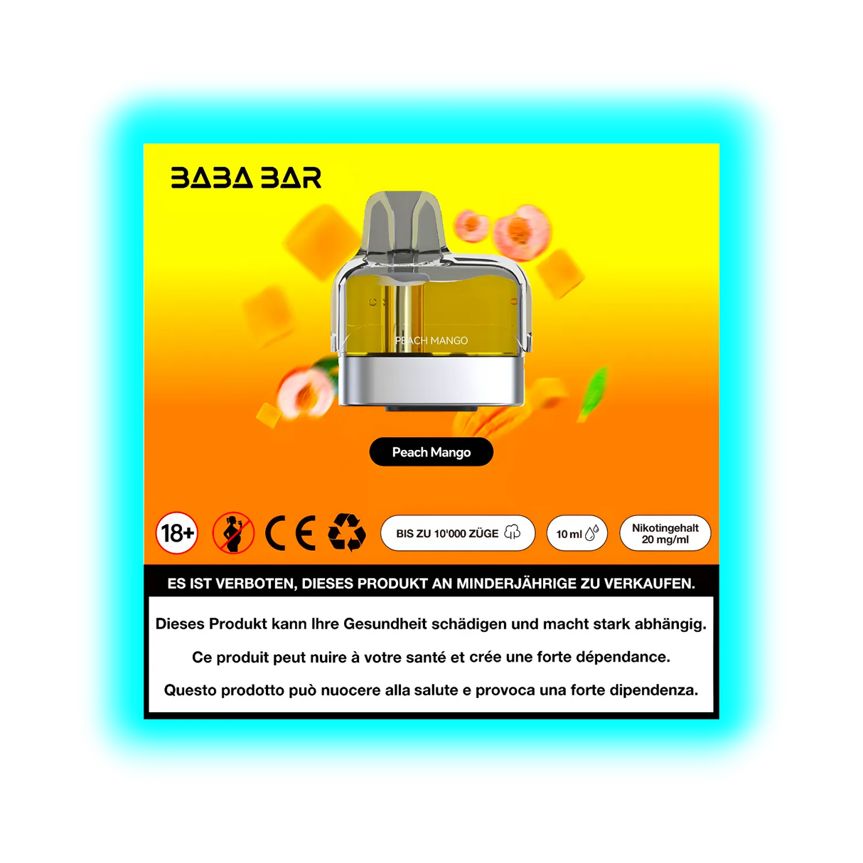 Baba Bar Pod Peach Mango 10ml 20mg/ml