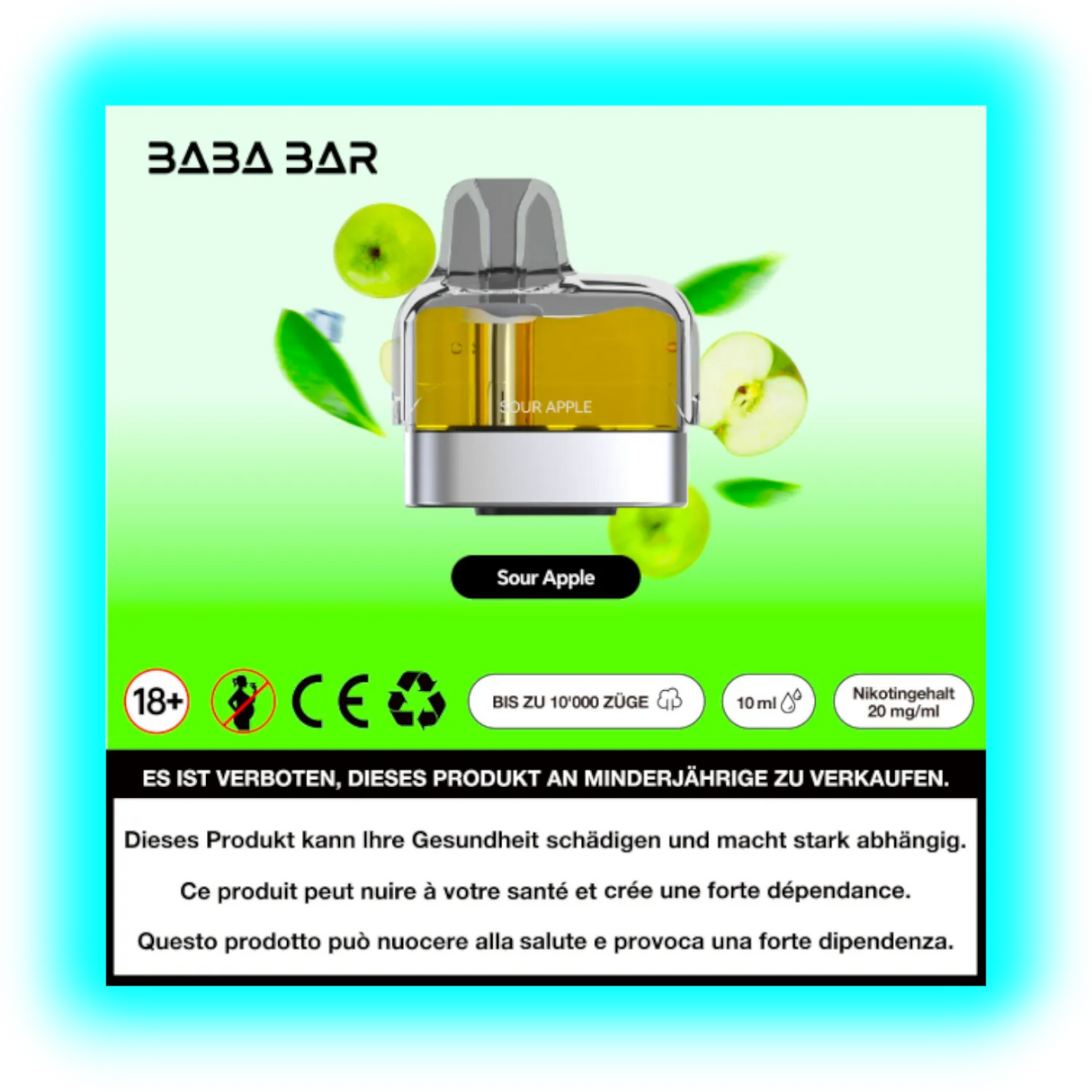 Baba Bar Pod Sour Apple 10ml 20mg/ml