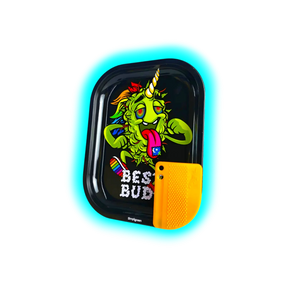 Best Buds Metal Rolling Tray S LSD with Magnetic Grinder Card 140 x 180mm