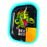 Best Buds Metal Rolling Tray S LSD with Magnetic Grinder Card 140 x 180mm