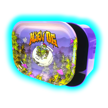 Best Buds Thin Box Rolling Tray with Storage Alien OG