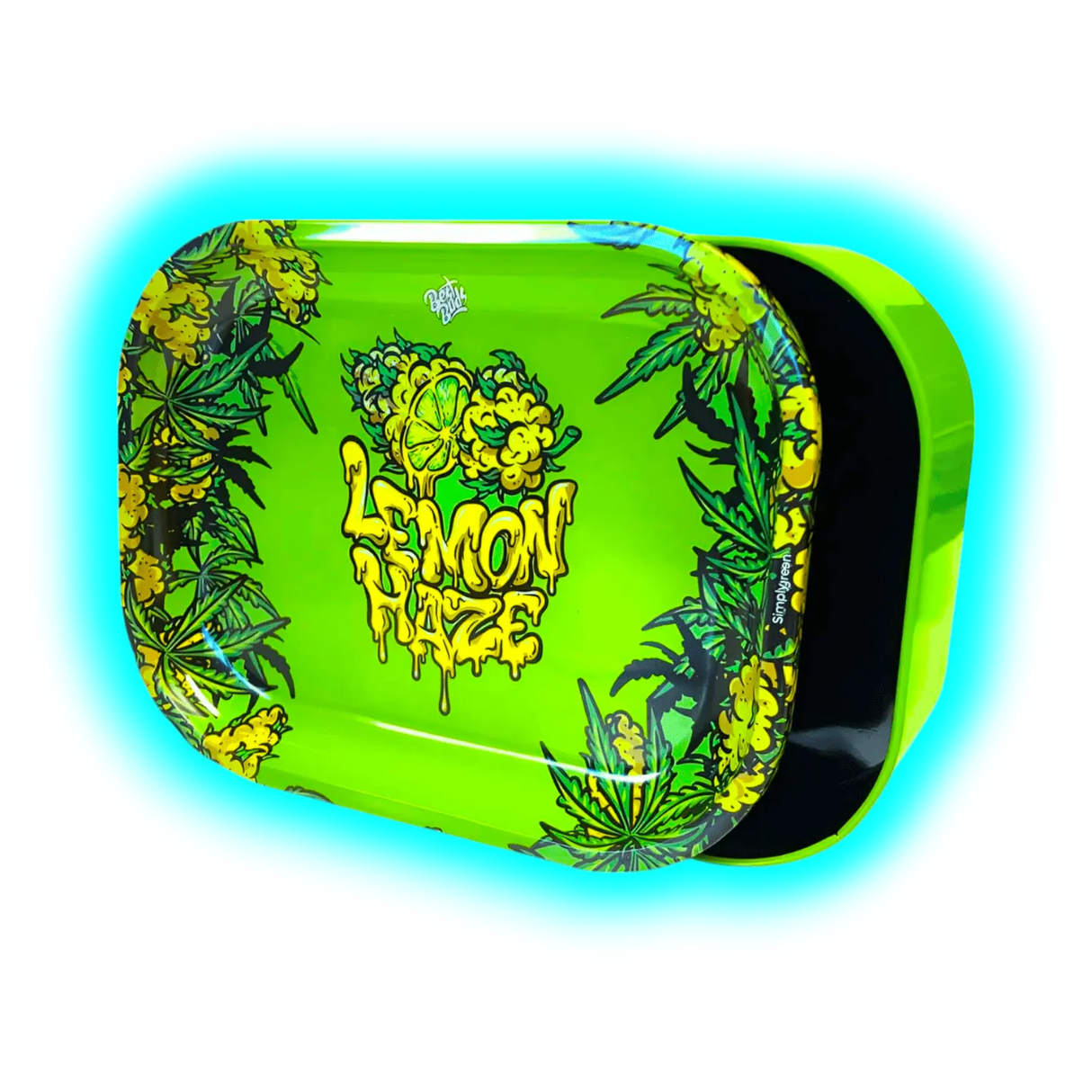 Best Buds Thin Box Rolling Tray with Storage Lemon Haze