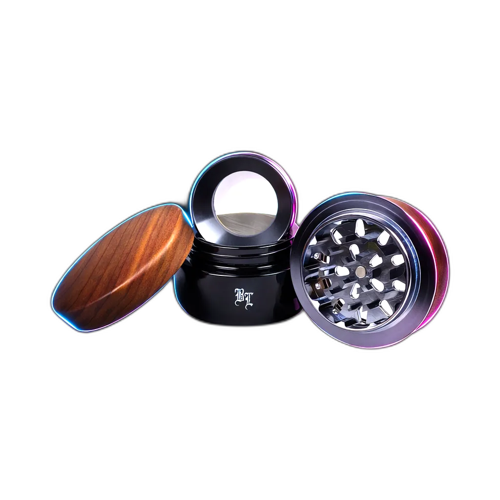 Black Leaf Alu Grinder 4 Parts Wood and Violet Glass
