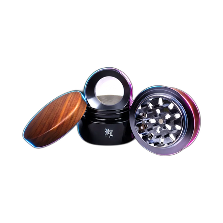 Black Leaf Alu Grinder 4 Parts Wood and Violet Glass