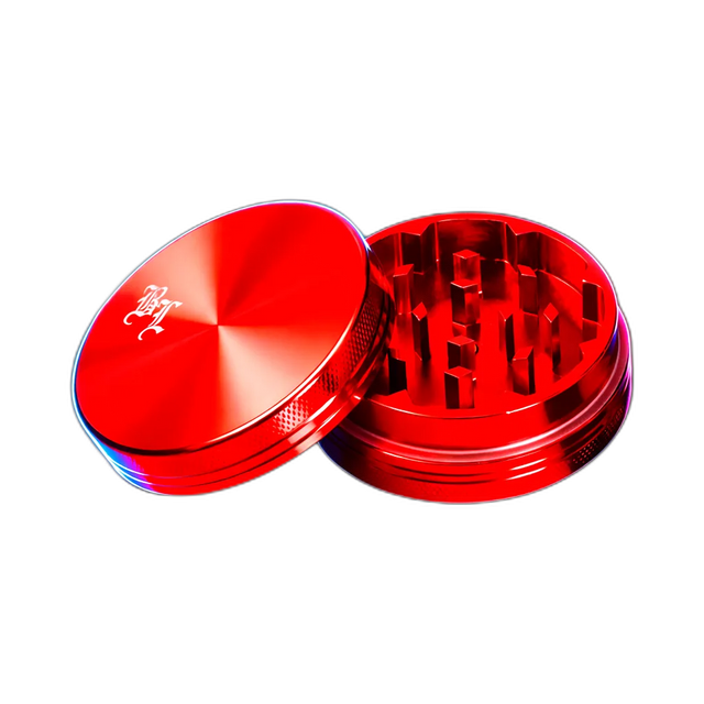 Black Leaf Aluminium Grinder 2 Part Anodized Red
