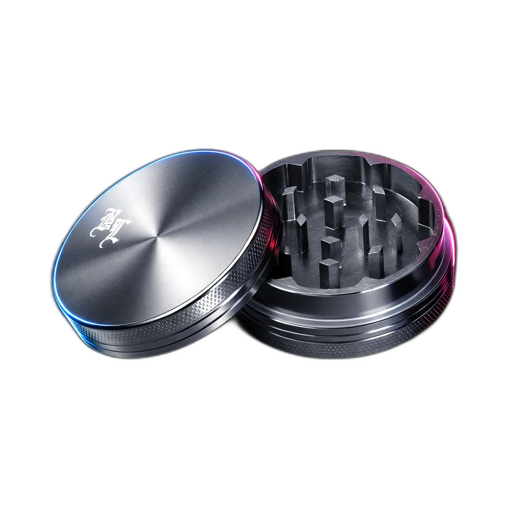 Black Leaf Aluminium Grinder 2 Part Anodized Silver