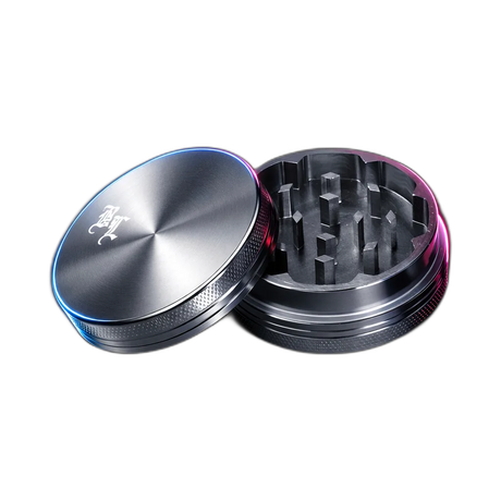 Black Leaf Aluminium Grinder 2 Part Anodized Silver