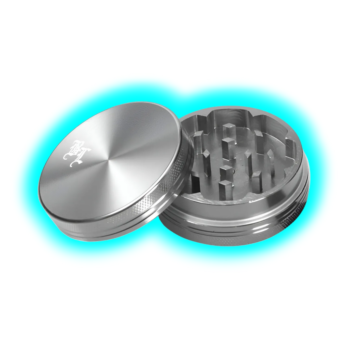 Black Leaf Aluminium Grinder 2 Part Anodized Silver