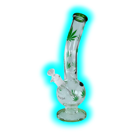 Black Leaf Belly Ice Bong Curved Green Leaves