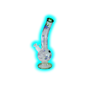 Black Leaf Belly Ice Bong Curved Green Purple Leaves